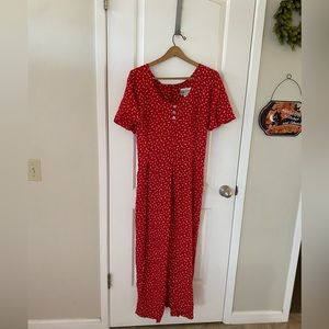 Vintage red floral Rayon jumpsuit XL
